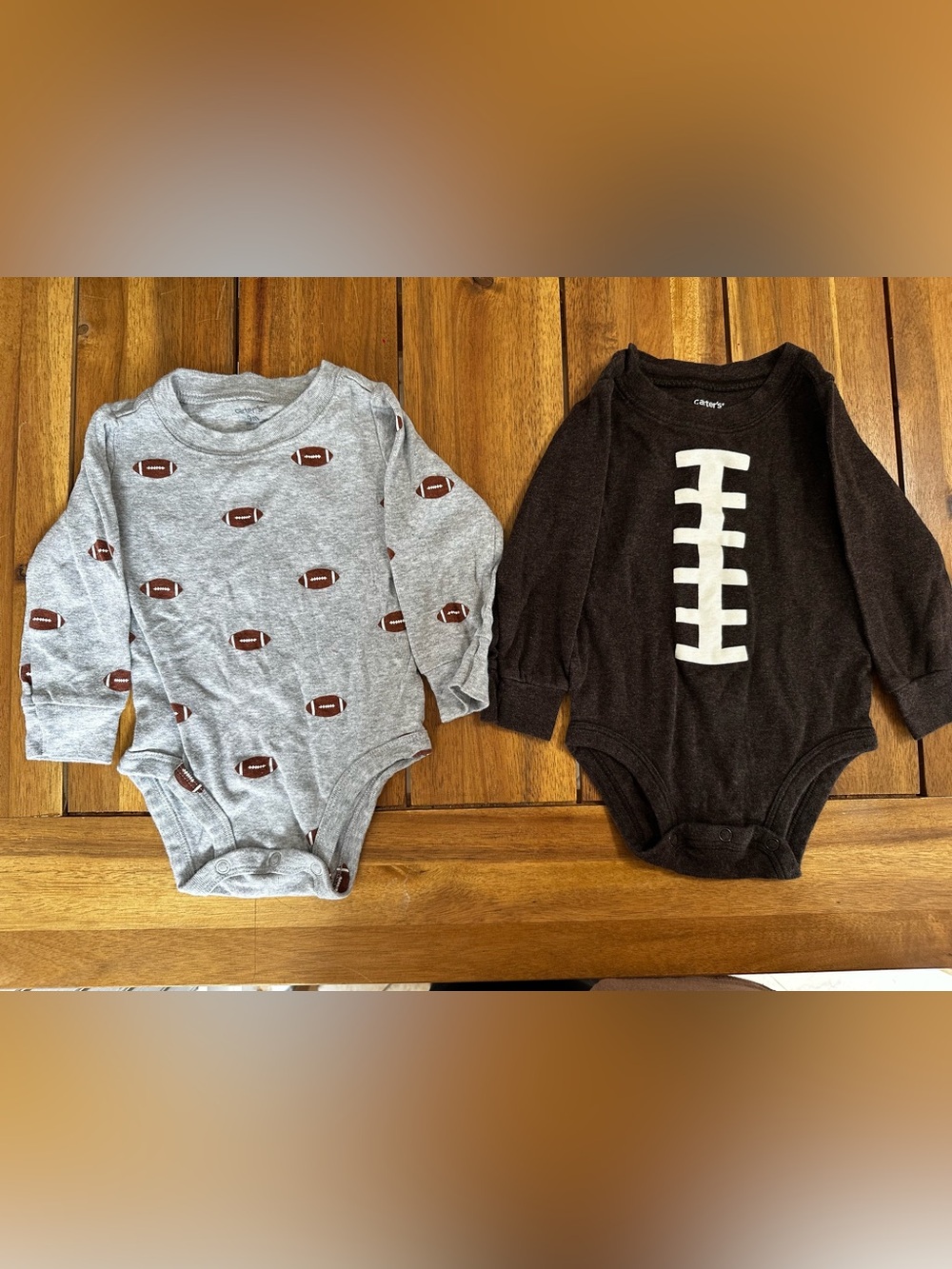 Carter's Gray & Brown Football Long-Sleeve One-Piece Bodysuits size 9m